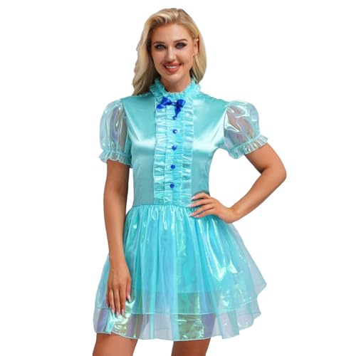 renvena Damen Glänzend Dienstmädchen Kleid Kurzarm Minikleid Babydoll Unterwäsche Maid Uniform Cosplay Verkleidung Outfit Blau M renvena Damen Glänzend Dienstmädchen Kleid Kurzarm Minikleid Babydoll Unterwäsche Maid Uniform Cosplay Verkleidung Outfit Blau M von renvena