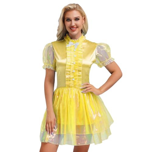 renvena Damen Glänzend Dienstmädchen Kleid Kurzarm Minikleid Babydoll Unterwäsche Maid Uniform Cosplay Verkleidung Outfit Gelb S renvena Damen Glänzend Dienstmädchen Kleid Kurzarm Minikleid Babydoll Unterwäsche Maid Uniform Cosplay Verkleidung Outfit Gelb S von renvena