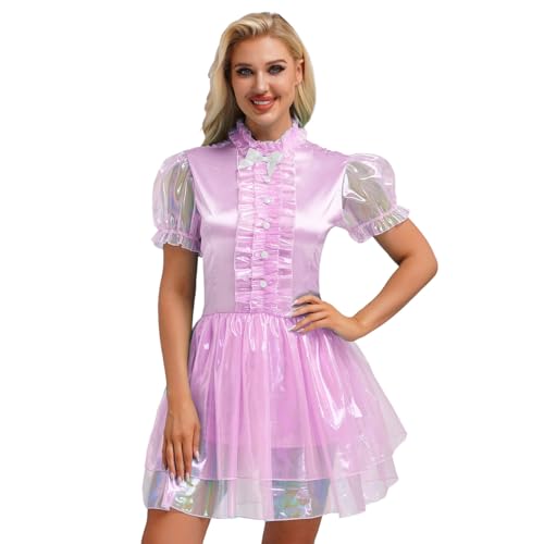 renvena Damen Glänzend Dienstmädchen Kleid Kurzarm Minikleid Babydoll Unterwäsche Maid Uniform Cosplay Verkleidung Outfit Violett M renvena Damen Glänzend Dienstmädchen Kleid Kurzarm Minikleid Babydoll Unterwäsche Maid Uniform Cosplay Verkleidung Outfit Violett M von renvena