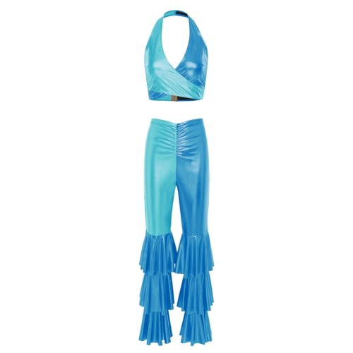 renvena Damen Metallic 2tlg. Disco Kostüm Tank Top Kurz Schlaghose Vintage Hippe Tanz Kostüm Silvester Fasching Rave Nachtclub Outfit Blau M renvena Damen Metallic 2tlg. Disco Kostüm Tank Top Kurz Schlaghose Vintage Hippe Tanz Kostüm Silvester Fasching Rave Nachtclub Outfit Blau M von renvena