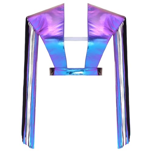 renvena Damen Metallisch Rüstung Panzer Schulterschutz Shrug Oberteil mit Quasten Harness Geschirr Mottoparty Clubwear Blau XXL von renvena