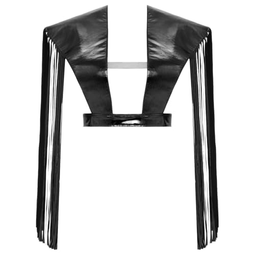 renvena Damen Metallisch Rüstung Panzer Schulterschutz Shrug Oberteil mit Quasten Harness Geschirr Mottoparty Clubwear Schwarz M von renvena