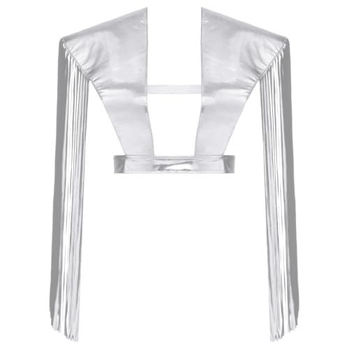 renvena Damen Metallisch Rüstung Panzer Schulterschutz Shrug Oberteil mit Quasten Harness Geschirr Mottoparty Clubwear Silber XL von renvena