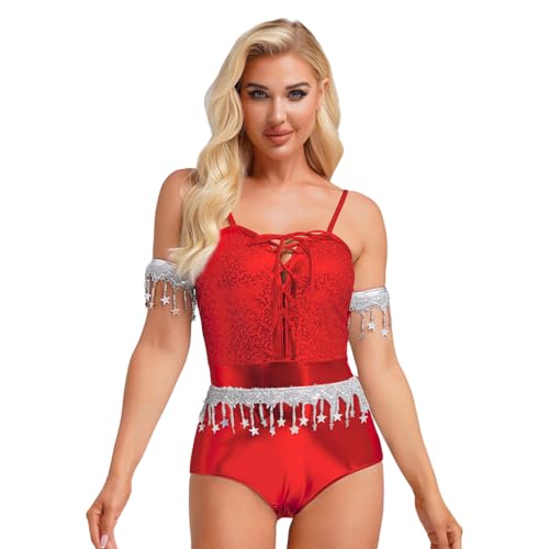 renvena Damen Vintage Disco Kostüm Glänzend Bodysuit Overall Spaghettiträger Body mit Ärmstulpen Sänger Kostüm Rot 3XL renvena Damen Vintage Disco Kostüm Glänzend Bodysuit Overall Spaghettiträger Body mit Ärmstulpen Sänger Kostüm Rot 3XL von renvena