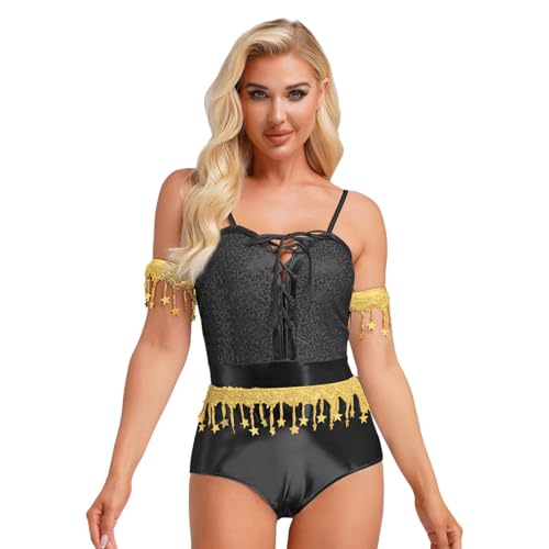 renvena Damen Vintage Disco Kostüm Glänzend Bodysuit Overall Spaghettiträger Body mit Ärmstulpen Sänger Kostüm Schwarz M renvena Damen Vintage Disco Kostüm Glänzend Bodysuit Overall Spaghettiträger Body mit Ärmstulpen Sänger Kostüm Schwarz M von renvena