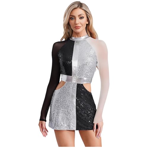 renvena Damen Vintage Hippe Disco Kostüm Langarm Minikleid Pailletten Bodycon Kleid Hollow Out Partykleid Fasching Karneval Kostüm Weiß 4XL renvena Damen Vintage Hippe Disco Kostüm Langarm Minikleid Pailletten Bodycon Kleid Hollow Out Partykleid Fasching Karneval Kostüm Weiß 4XL von renvena