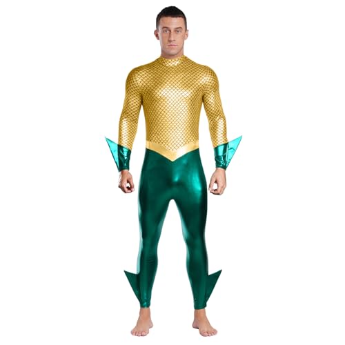 renvena Herren Glänzend Neptun Kostüm Gott des Meeres Kostüm Einteiler Bodysuit Overall Slim Fit Hallloween Mottoparty Karneval Kostüm Gold&Grün XXL renvena Herren Glänzend Neptun Kostüm Gott des Meeres Kostüm Einteiler Bodysuit Overall Slim Fit Hallloween Mottoparty Karneval Kostüm Gold&Grün XXL von renvena