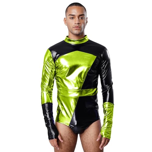 renvena Herren Metallic Body Langarm Bodysuit Overall Colorblock Unterhemd mit Handschuhe Disco Kostüm Halloween Fasching Leuchtendes Grün L renvena Herren Metallic Body Langarm Bodysuit Overall Colorblock Unterhemd mit Handschuhe Disco Kostüm Halloween Fasching Leuchtendes Grün L von renvena