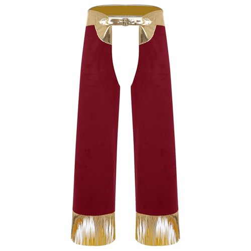 renvena Herren Metallic Cowboyhose Lang Hose Chaps Überzughose mit Quasten Saum Vintage Western Kostüm Fasching Karneval Outfit Burgund XXL renvena Herren Metallic Cowboyhose Lang Hose Chaps Überzughose mit Quasten Saum Vintage Western Kostüm Fasching Karneval Outfit Burgund XXL von renvena
