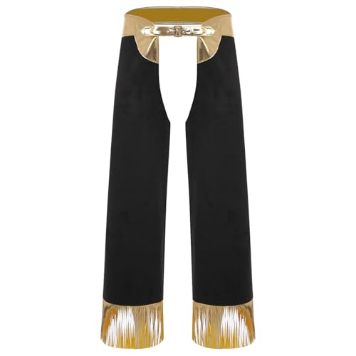 renvena Herren Metallic Cowboyhose Lang Hose Chaps Überzughose mit Quasten Saum Vintage Western Kostüm Fasching Karneval Outfit Gold S renvena Herren Metallic Cowboyhose Lang Hose Chaps Überzughose mit Quasten Saum Vintage Western Kostüm Fasching Karneval Outfit Gold S von renvena