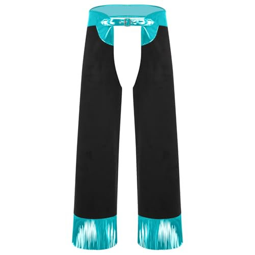 renvena Herren Metallic Cowboyhose Lang Hose Chaps Überzughose mit Quasten Saum Vintage Western Kostüm Fasching Karneval Outfit Hellblau XL renvena Herren Metallic Cowboyhose Lang Hose Chaps Überzughose mit Quasten Saum Vintage Western Kostüm Fasching Karneval Outfit Hellblau XL von renvena