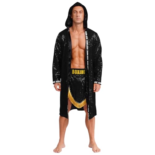 renvena Herren Muay Thai Kickboxer Kostüm Pailletten Mantel Robe mit Kapuzen Boxen Shorts Mottparty Fasching Karneval Kostüm Schwarz XL renvena Herren Muay Thai Kickboxer Kostüm Pailletten Mantel Robe mit Kapuzen Boxen Shorts Mottparty Fasching Karneval Kostüm Schwarz XL von renvena
