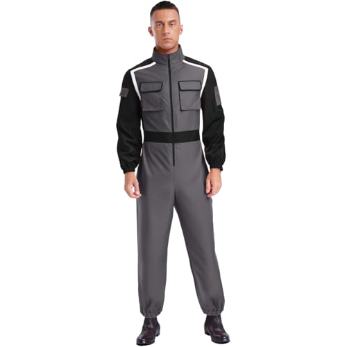 renvena Herren Rennfahrer Anzug Einteiler Jumpsuit Overall mit Stehkragen Rollenspiel Kostüm Fasching Karneval Mottoparty Grau XXL renvena Herren Rennfahrer Anzug Einteiler Jumpsuit Overall mit Stehkragen Rollenspiel Kostüm Fasching Karneval Mottoparty Grau XXL von renvena