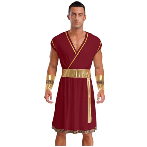 renvena Herren Römer Kostüm Griechischer Gott Toga Kostüm Verkleidung Rollenspiel Robe mit Manschetten Halloween Fasching Kleidung Burgundy M von renvena
