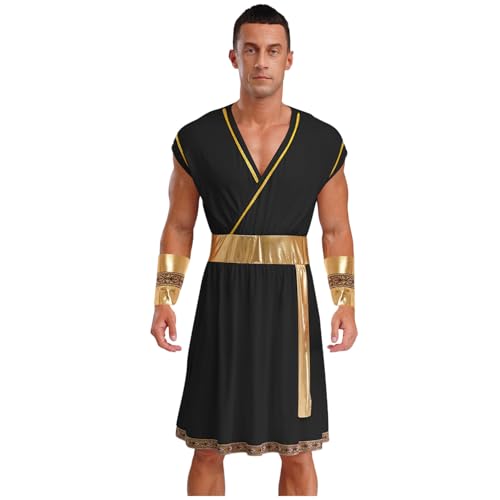 renvena Herren Römer Kostüm Griechischer Gott Toga Kostüm Verkleidung Rollenspiel Robe mit Manschetten Halloween Fasching Kleidung Schwarz XXL von renvena