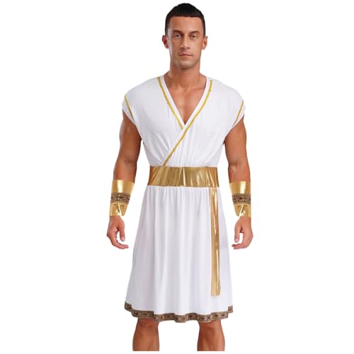 renvena Herren Römer Kostüm Griechischer Gott Toga Kostüm Verkleidung Rollenspiel Robe mit Manschetten Halloween Fasching Kleidung Weiß L von renvena