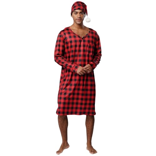 renvena Herren Schlafanzug Nachtwäsche Set Kariert Nachthemd Langarm V-Ausschnitt Shirt Lang Robe mit Zipfelmütze Weihnachten Pyjama Sleepwear Rot L renvena Herren Schlafanzug Nachtwäsche Set Kariert Nachthemd Langarm V-Ausschnitt Shirt Lang Robe mit Zipfelmütze Weihnachten Pyjama Sleepwear Rot L von renvena