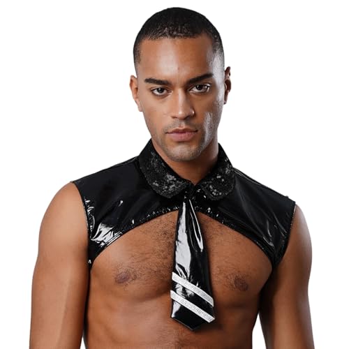 renvena Herren Wetlook Tops PU Leder Harness Geschirr Brust Gürtel Shrung mit Krawatte Gothic Kleidung Party Rave Club Kostüm Schwarz M von renvena