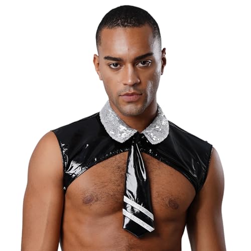 renvena Herren Wetlook Tops PU Leder Harness Geschirr Brust Gürtel Shrung mit Krawatte Gothic Kleidung Party Rave Club Kostüm Silber XXL renvena Herren Wetlook Tops PU Leder Harness Geschirr Brust Gürtel Shrung mit Krawatte Gothic Kleidung Party Rave Club Kostüm Silber XXL von renvena