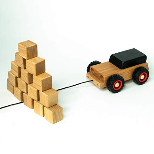 rewoodo Crashcar - Holz Auto mit Stapelturm inkl. Baumwollbeutel Premium Holzspielzeug ab 3 Jahre Made in Germany von rewoodo