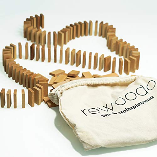 rewoodo Domino Dominosteine inkl. Baumwollbeutel und Aufbauhilfe mit Walnussöl veredelt - Premium Holzspielzeug Made in Germany von rewoodo