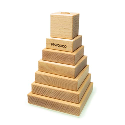 rewoodo Stapelwürfel Premium Babyspielzeug Buchenholz mit Walnussöl veredelt Holzspielzeug aus Deutschland von rewoodo