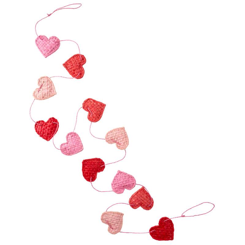 Raffia-Girlande HEARTS (180cm) in red/pink von rice