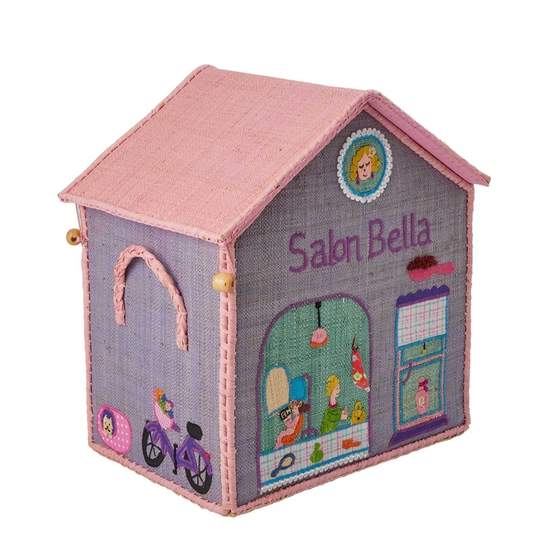 Raffia-Spielzeugkiste HOUSE SMALL (37x23x31) in rosa/bunt von rice