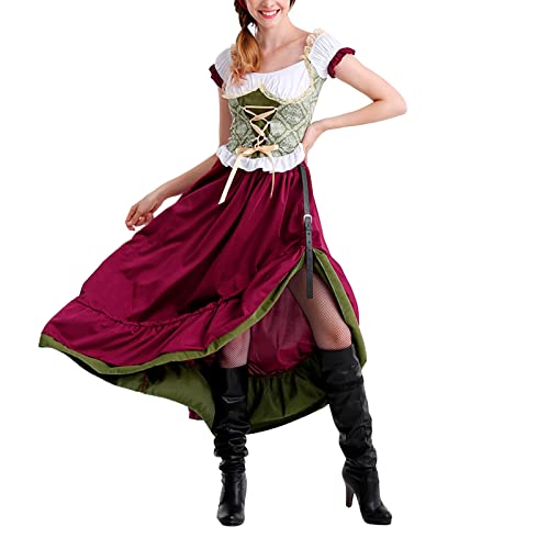 riou Anzug Deutsches Bodysuit-Kostüm für Damen, geeignet für traditionelle, Karneval, Halloween Strandbluse Damen (Wine, XL) von riou