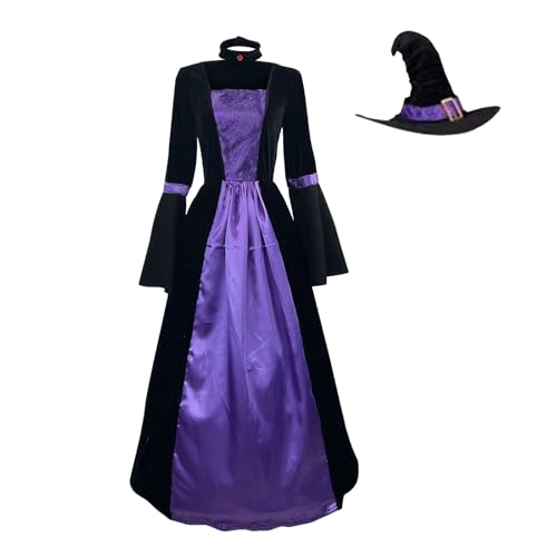 riou Gothic Kleidung Frauen Kleid Plus Größe Hexenkostüm für Frauen Halloween Kostüme Gothic Ledertasche Mit Kordelzug Mittelalterlich (Purple, S) von riou