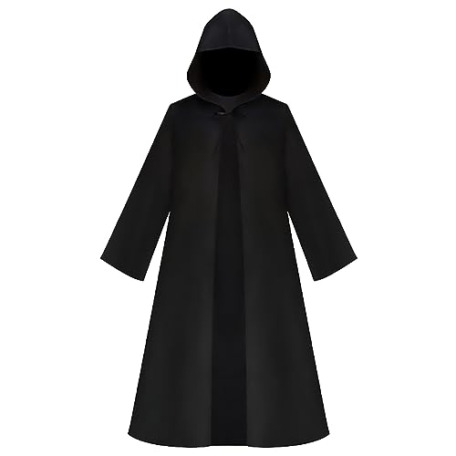riou Gothic-Kleidung Für Männer Plus Größe Halloween-Kostüm-Robe mit Kapuze, einfarbig, Riemchenumhang Süße Gothic-Kleidung (Black, XXL) von riou