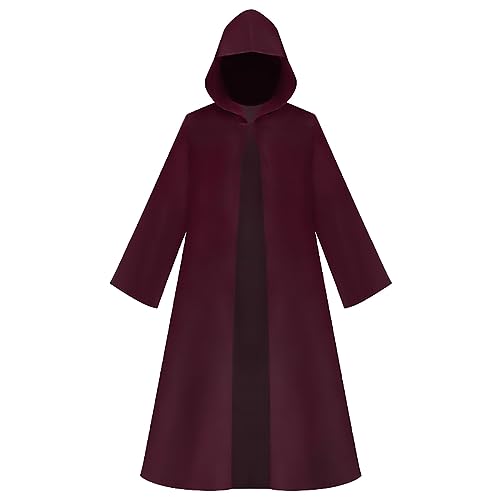riou Gothic-Kleidung Für Männer Plus Größe Halloween-Kostüm-Robe mit Kapuze, einfarbig, Riemchenumhang Süße Gothic-Kleidung (Red, L) von riou