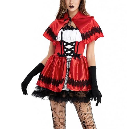 riou Halloween Damen Maxikleider Retro Gericht Elegant Lange Hexenkostüm Glitzer PartykleidGothic mit Renaissance Midikleider Cosplay Dress für Erwachsene von riou
