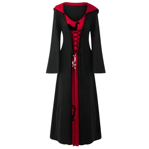 riou Halloween Kostüm Damen Falten Spitze Cosplay Bodenlänge Hexenkostüm Glitzer PartykleidCasual Gemütlich Cocktailkleid Mittelalter Kleid Roben Zweiteiliger Einfarbig von riou