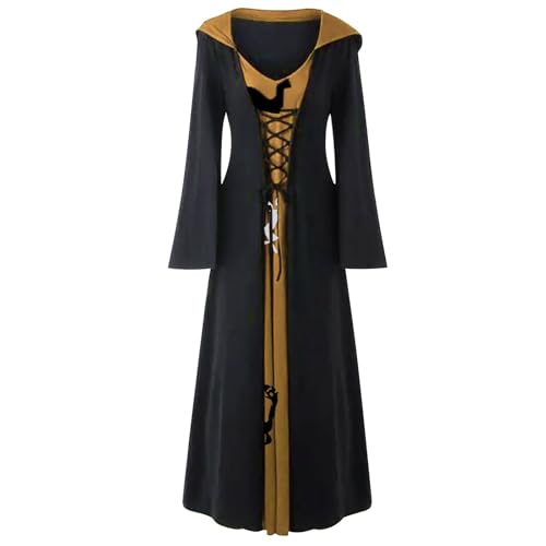 riou Halloween Kostüm Damen Falten Spitze Cosplay Bodenlänge Hexenkostüm Glitzer PartykleidCasual Gemütlich Cocktailkleid Mittelalter Kleid Roben Zweiteiliger Einfarbig von riou