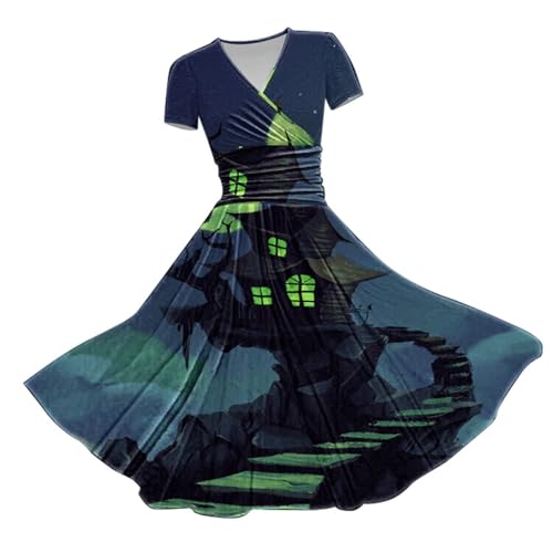 riou Halloween Kostüm Damen Steampunk Gericht Trompetenärmel Hexenkostüm Punk Kleid Casual Gemütlich Freizeitkleider Cosplay Dress für Erwachsene von riou