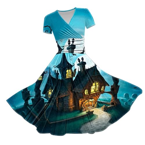riou Halloween Kostüm Damen Steampunk Gericht Trompetenärmel Hexenkostüm Punk Kleid Casual Gemütlich Freizeitkleider Cosplay Dress für Erwachsene von riou
