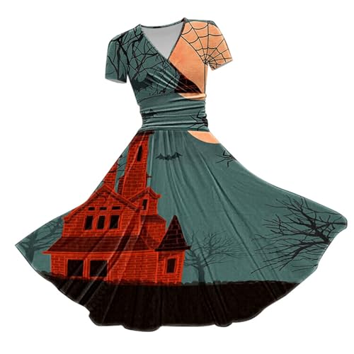 riou Halloween Kostüm Damen Steampunk Gericht Trompetenärmel Hexenkostüm Punk Kleid Casual Gemütlich Freizeitkleider Cosplay Dress für Erwachsene von riou