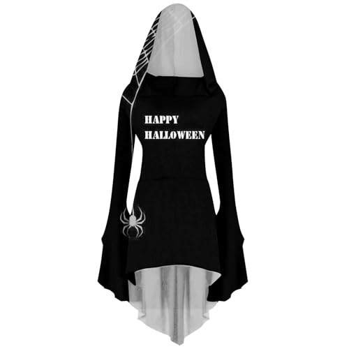 riou Halloween Mittelalter Kleid Damen Mode Vintage Große Glockenärmel Hexenkostüm Prinzessin Halbarmkleid Gemütlich Atmungsaktiv Midikleider Mittelalter Kleid für Viktorianische Kostüm von riou