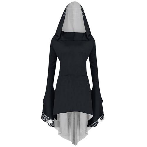 riou Halloween Mittelalter Kleid Damen Mode Vintage Große Glockenärmel Hexenkostüm Prinzessin Halbarmkleid Gemütlich Atmungsaktiv Midikleider Mittelalter Kleid für Viktorianische Kostüm von riou