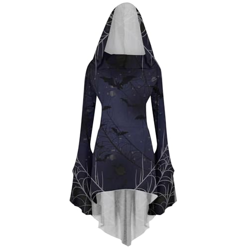 riou Halloween Mittelalter Kleid Damen Mode Vintage Große Glockenärmel Hexenkostüm Prinzessin Halbarmkleid Gemütlich Atmungsaktiv Midikleider Mittelalter Kleid für Viktorianische Kostüm von riou