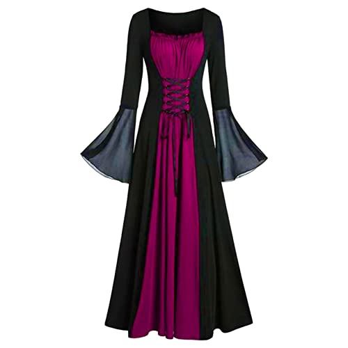 riou Mittelalterliche Beinrüstung Männer Mittelalterliches Kostüm für Damen, Trompetenärmel, irisches Hemdkleid mit Korsett, traditionelles Kleid, Halloween, Mittelalterlicher Schild (Hot Pink, XL) riou Mittelalterliche Beinrüstung Männer Mittelalterliches Kostüm für Damen, Trompetenärmel, irisches Hemdkleid mit Korsett, traditionelles Kleid, Halloween, Mittelalterlicher Schild (Hot Pink, XL) von riou