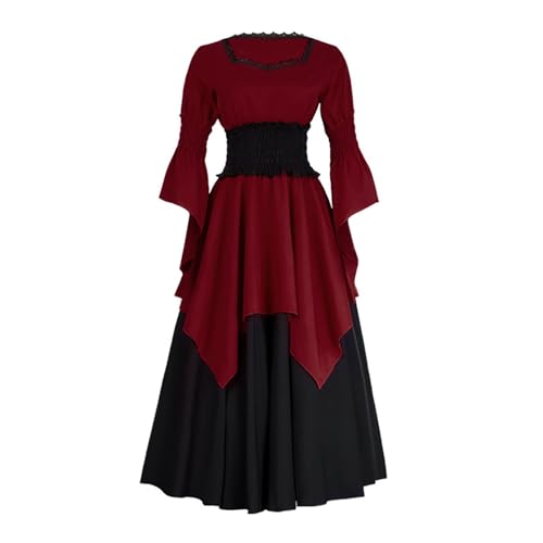 riou Mittelalterliche Dekoration Für Wohnzimmer Kleid Frauen Irische Kleider Halloween Kostüm Mittelalterliches Gewandkostüm (Red, L) von riou