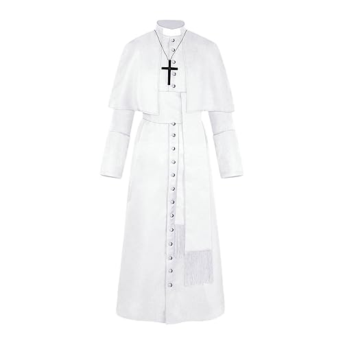 riou Mittelalterlicher Ritterrüstungs-Hoodie Halloween Priester Kostüm Volltonfarbe Maskerade Kostüm Mittelalterliche Soldaten Im Maßstab 1:72 (White, S) von riou