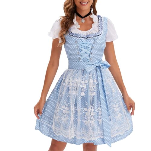 riou Mittelalterlicher Rock Plus Größe Kellnerin Partykleid Bier Karneval Halloween Kostüm Outfit Mittelalterliche Handschuhe (Blue, XXXL) von riou