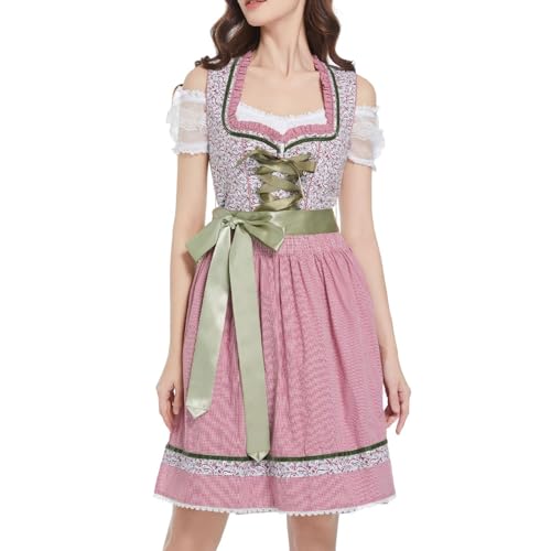 riou Mittelalterlicher Schmuck Für Damen Damen Kostüm Kleid Kleider Frauen Deutsche Bier Kostüme Outfit Für Mittelalterkostüm in Übergröße (Pink, XL) von riou