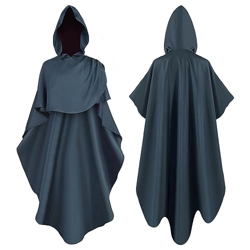 riou Mittelalterliches Hochzeitskleid Weiß Herren Kapuzenumhänge und Kostüme für Damen, Lange Paare, Halloween-Jacke, Mittelalterliche Geschichte Für Jugendliche (Blue, M) von riou