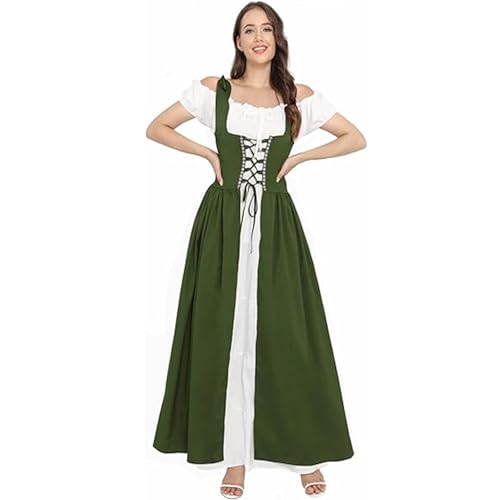 riou Wikingerhemden Für Männer Mittelalterliche Tunika Kostüm Damen Mittelalterkleid Halloween Outfit Ren Kleid und Kurzarmkostüm Mittelalterliche Stulpen Schwarz (Green, M) von riou