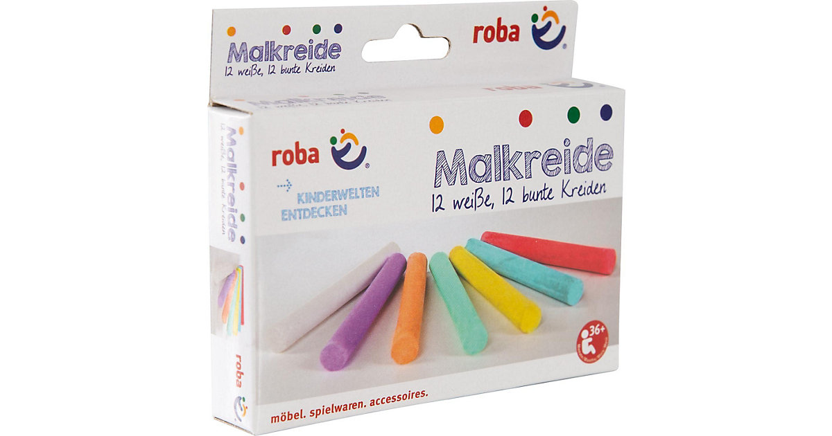 Tafelkreide, 24 Stück (12 x weiß/12 x farbig) von roba
