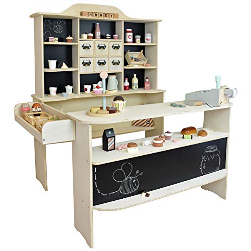 roba Kaufladen aus Holz - Großer Kaufmannsladen für Kinder - Marktstand (Natur/schwarz) von roba